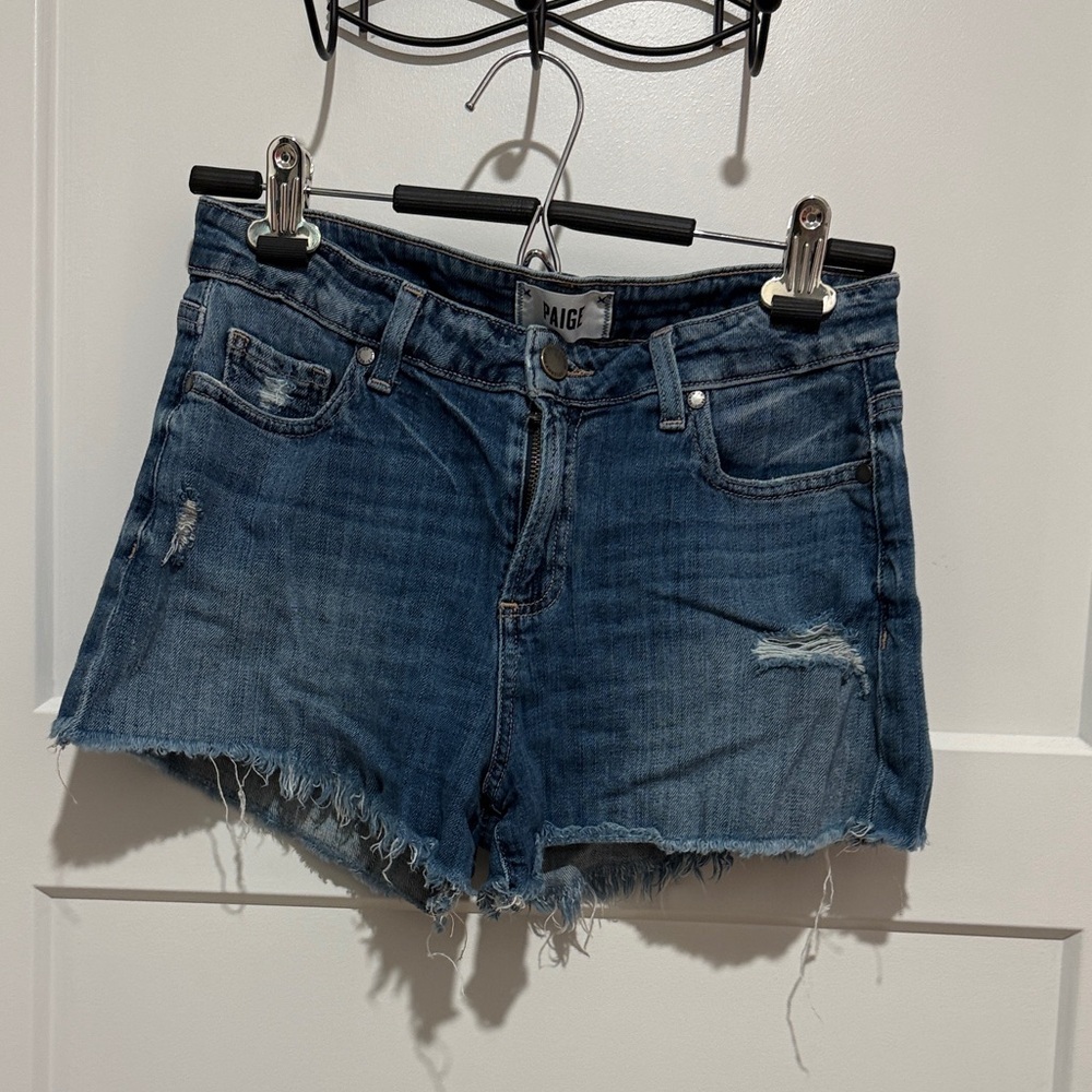 PAIGE Women's Distressed Denim Jean Shorts - Dark Blue
